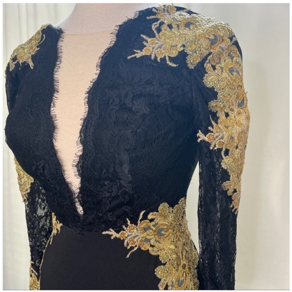 Vintage Black and Gold Mini Dress - Picture 6 of 8